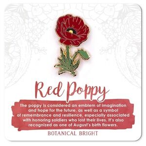 Red Poppy Enamel Pin - August Birth Flower - Gold Plated Brooch - Nature Jewelry